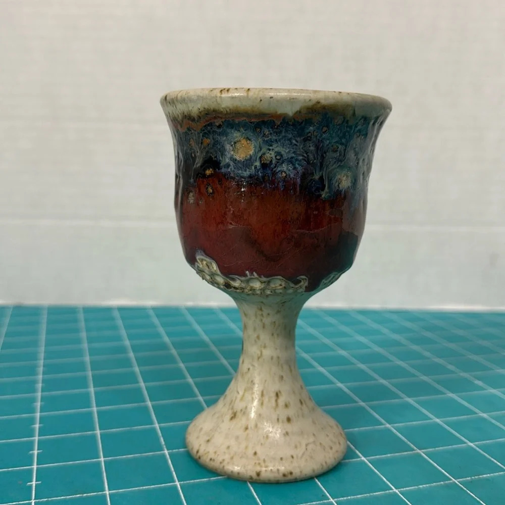 Mid 20th Century Stoneware Wine Goblet Studio Art Pottery